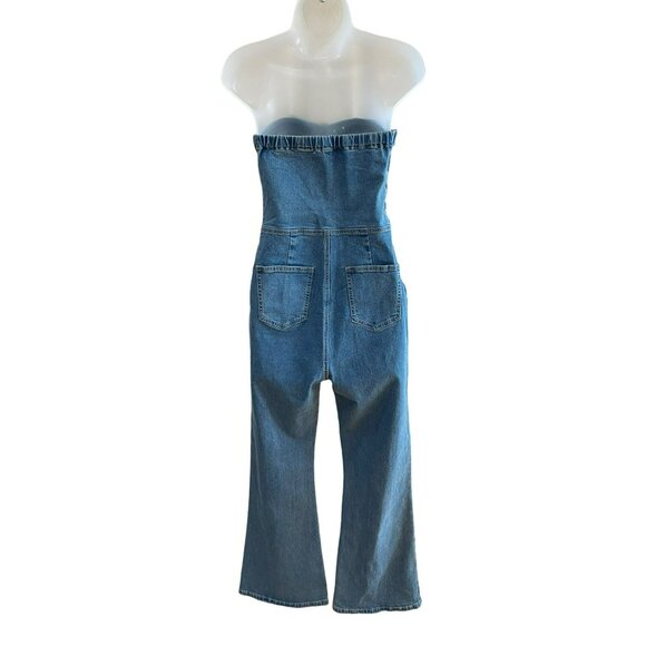 NWT Cider Denim Strapless Cut Out Flared Jumpsuit Size Medium - Picture 4 of 11